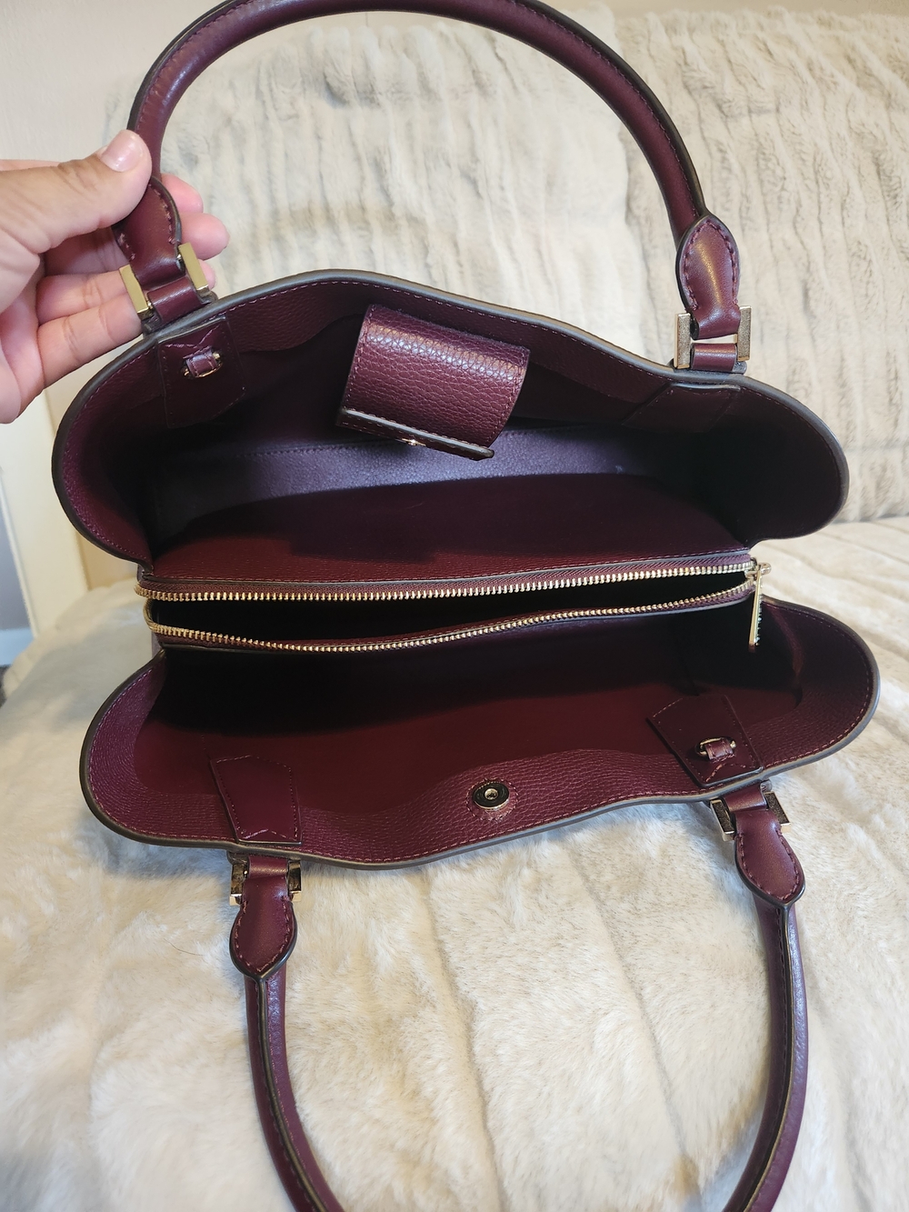 Michael Kors Women's Burgundy Leather Satchel - Picture 3 of 9